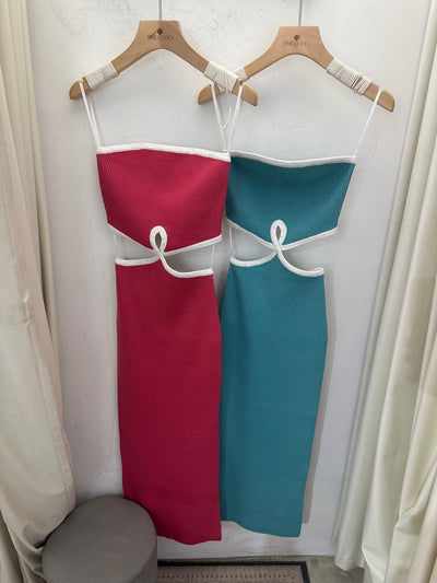Sunset Island Aqua Knit Cutout Dress