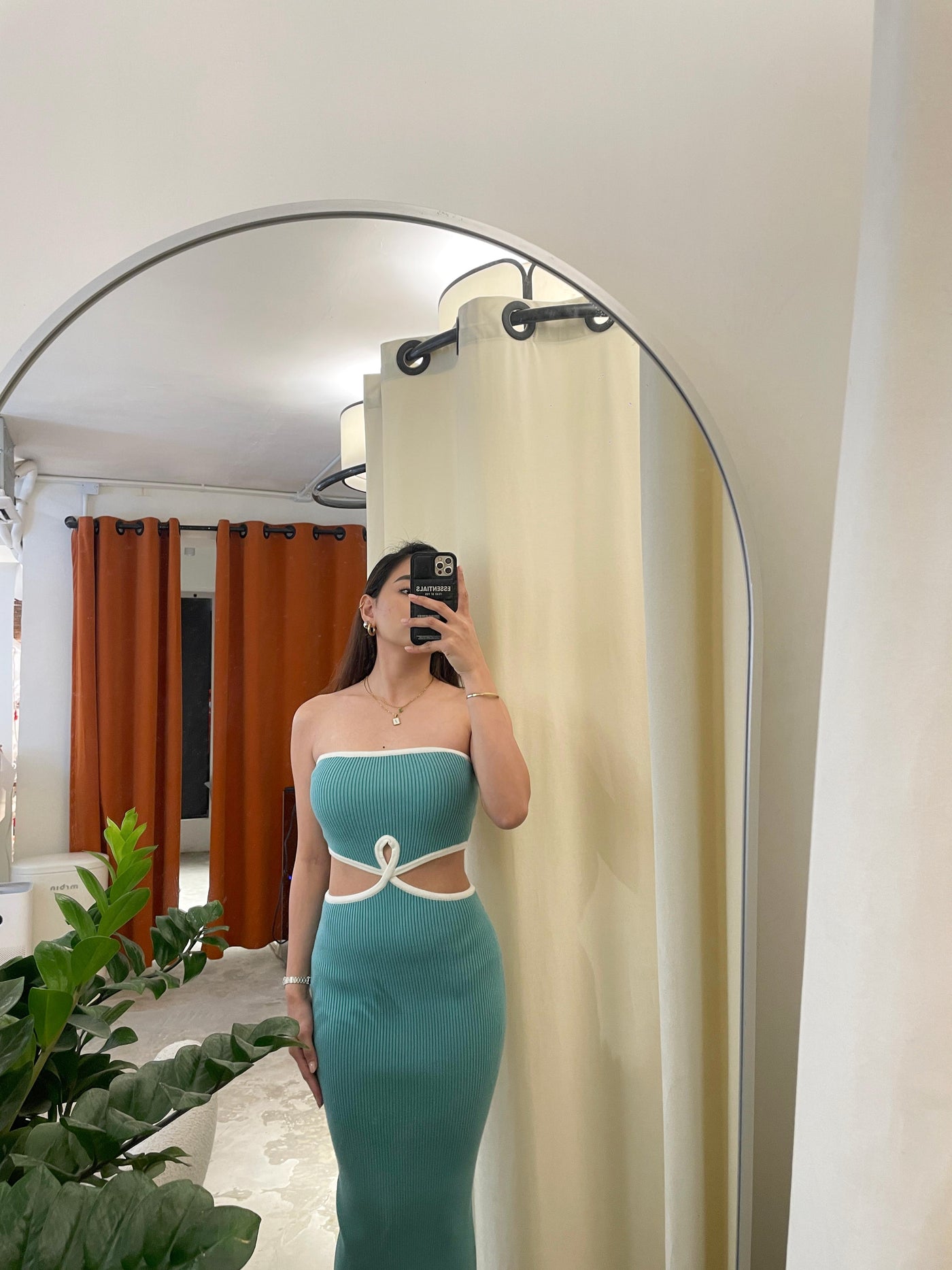 Sunset Island Aqua Knit Cutout Dress