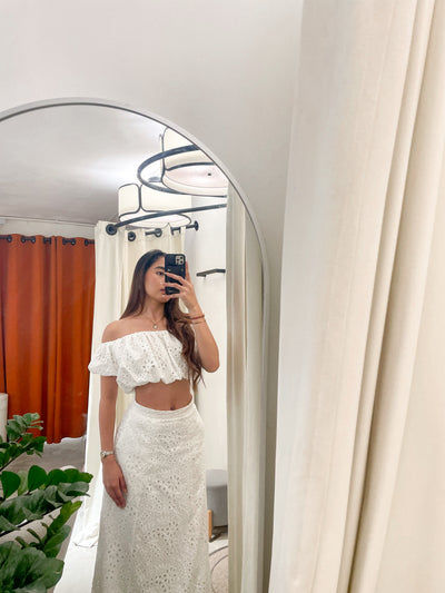 Panna Cotta Embroidery Skirt Set