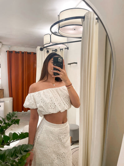 Panna Cotta Embroidery Skirt Set
