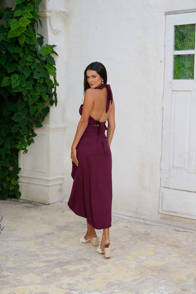 Ibiza Cut Out Skirt Burgundy Set