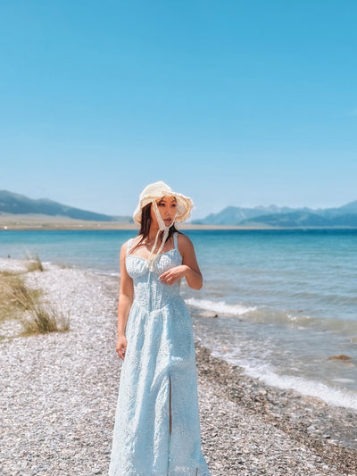 Blue Embroidered Dream Corset Maxi Dress