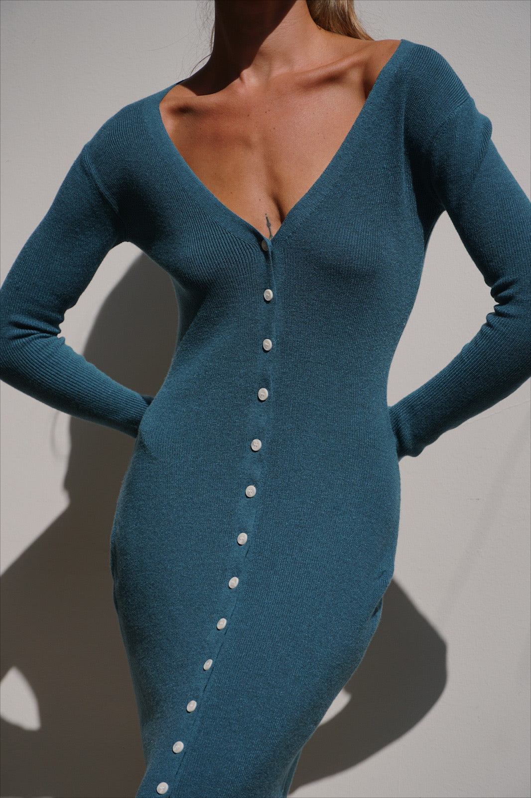 Miss HK Blue Button Knit Dress